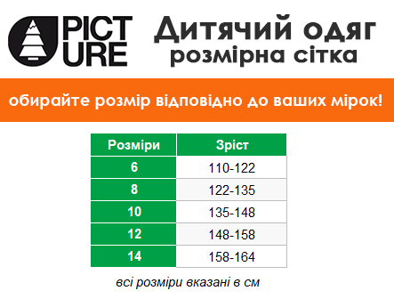 таблиця розмірів дитячого одягу Picture Organic