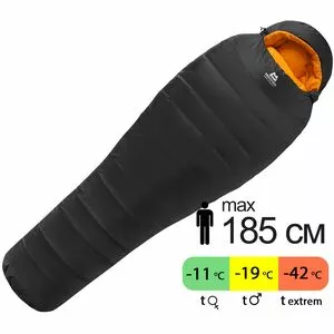 Зимовий пуховий спальник Mountain Equipment Glacier 1000 - Regular (01595/Obsidian) до -19&deg;C: з капюшоном, Максимальний зріст користувача: 185, Колір: 01595/Obsidian, Сторона застібки: ліва