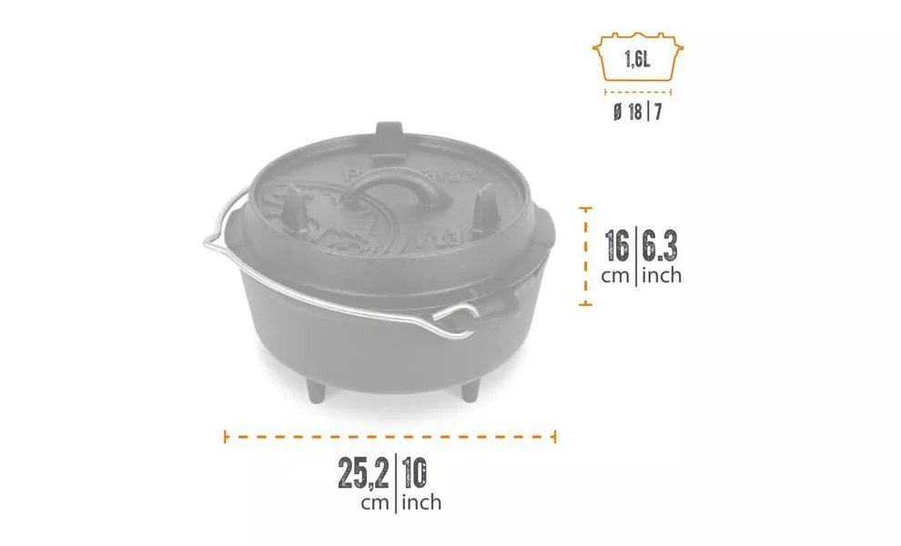Чавунний казан-жаровня на ніжках Petromax Dutch Oven на 1,6 л, Тип конструкції: з ніжками, Об'єм: 1,6, зображення 3