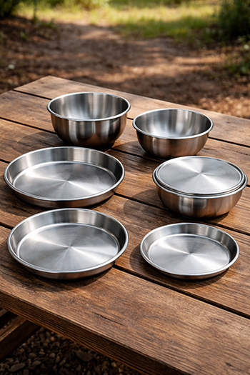 Сталеві туристичні миски та тарілки