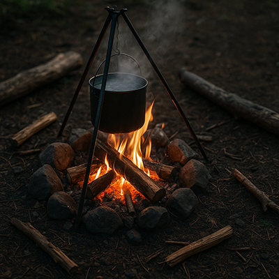 приклад приготування їжі на багатті у кемпінгових умовах