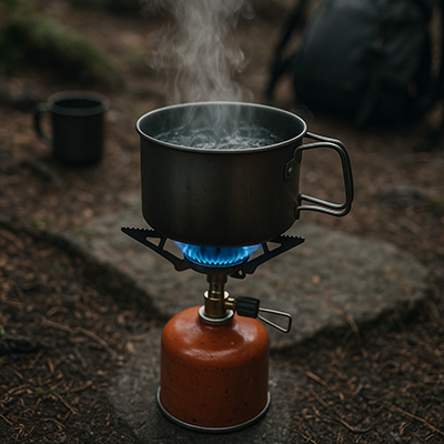 приклад приготування їжі на газовому пальнику у кемпінгових умовах