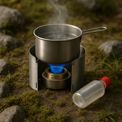 приклад приготування їжі на спиртовому пальнику у кемпінгових умовах