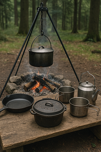 приклад посуду для приготування їжі на багатті у кемпінгових умовах