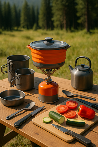 приклад посуду для приготування їжі на туристичних пальниках у кемпінгових умовах