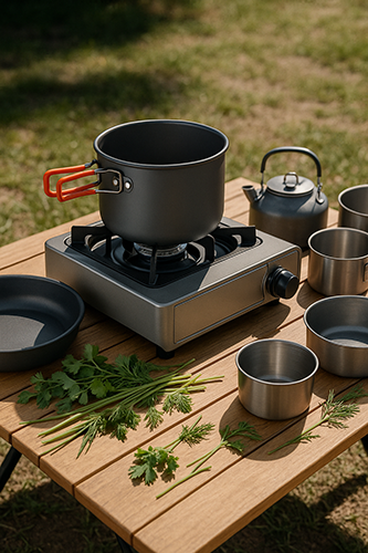 приклад посуду для приготування їжі на туристичних плитках у кемпінгових умовах