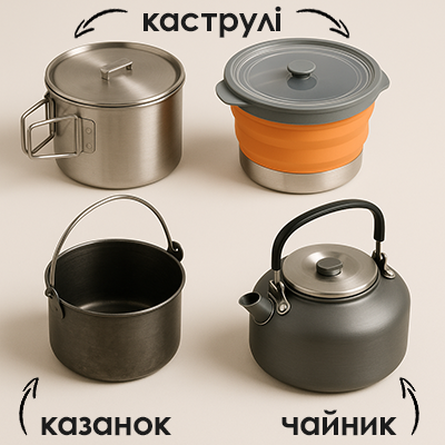 туристичні каструлі, казанки, чайники