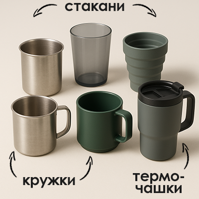 туристичні кружки, стакани та термочашки
