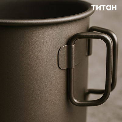 крупний план туристичного посуду з титану