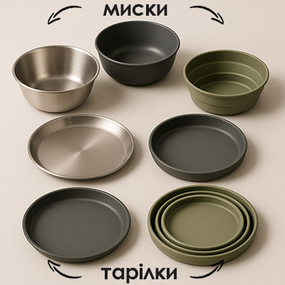 туристичні миски та тарілки з різних матеріалів