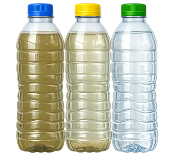 пляшки з водою різного ступеня каламутності: сира (не очищена), відстояна, прозора вода