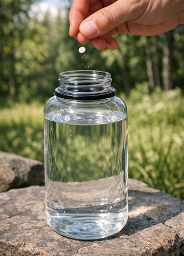 Хімічний засіб у таблетці для знезараження прозорої води