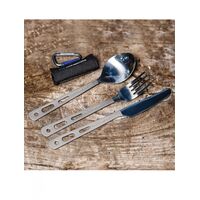 Туристичний набір столових приборів з карабіном Lifeventure Titanium Cutlery Set (виделка, ложка, ніж), титан, зображення 2