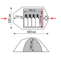 4-місний намет Tramp Camp 4 (Sand): двошаровий, з тамбуром, Кількість місць: 4, Колір: Sand/Black, зображення 2