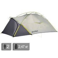 2-місний намет Salewa Litetrek 2: двошаровий, з тамбуром, Кількість місць: 2, Колір: 5315 Grey/Light Grey/Cactus