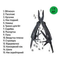 Мультитул з чохлом та бітами Ganzo G201 (Black) - 25 функцій, Колір рукоятки: Black, Колір інструментів: Black, зображення 9