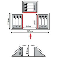 9-місний кемпінговий намет Tramp Brest 9 V2: на 3 спальні, Кількість місць: 9, Колір: Storm Green/Red, зображення 2
