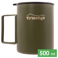 Туристична термочашка з кришкою та складною ручкою Tramp UTRC-142 (Olive) на 500 мл, нержавіюча сталь, Об'єм: 500, Колір: Olive