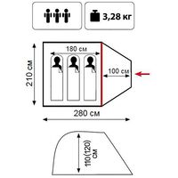 3-місний намет Tramp Fly 3 (Olive): одношаровий, з тамбуром, Кількість місць: 3, Колір: Olive, зображення 2