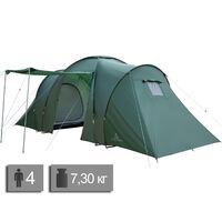 4-місний кемпінговий намет Totem Hurone 4 V2: на 2 спальні, Кількість місць: 4, Колір: Green