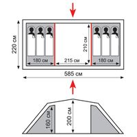 6-місний кемпінговий намет Tramp Brest 6 V2: на 2 спальні, Кількість місць: 6, Колір: Storm Green/Red, зображення 2