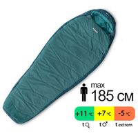 Літній туристичний спальник Pinguin Tramp PFM 185 (Petrol) до 7&deg;C: з капюшоном, Максимальний зріст користувача: 185, Колір: Petrol, Сторона застібки: права