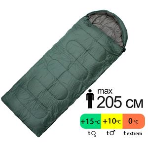 Демісезонний кемпінговий спальник-ковдра Totem Fisherman XXL до 10°C: з капюшоном, Максимальний зріст користувача: 205, Колір: Green, Сторона застібки: ліва
