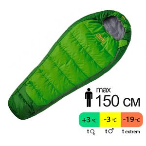 Дитячий туристичний спальник Pinguin Mistral Junior PFM 150 (Green) до -3&deg;C: з капюшоном, Максимальний зріст користувача: 150, Колір: Green, Сторона застібки: права