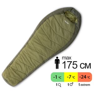 Демісезонний туристичний спальник Pinguin Comfort PFM 175 (Khaki) до -7°C: з капюшоном, Максимальний зріст користувача: 175, Колір: Khaki, Сторона застібки: права
