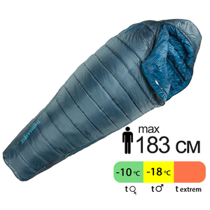 Зимовий туристичний спальник Therm-a-Rest Saros -18С - Regular до -18°C: з капюшоном, Максимальний зріст користувача: 183, Колір: Stargazer Blue, Сторона застібки: ліва