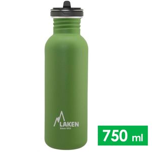 Спортивна пляшка для води з поїлкою та трубочкою Laken Flow SS (Olive Green) на 750 мл, нержавіюча сталь