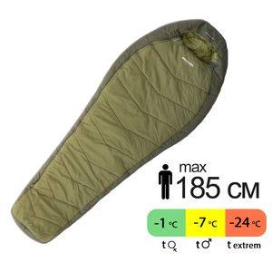 Демісезонний туристичний спальник Pinguin Comfort PFM 185 (Khaki) до -7&deg;C: з капюшоном, Максимальний зріст користувача: 185, Колір: Khaki, Сторона застібки: права