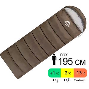 Демісезонний кемпінговий спальник-ковдра Naturehike NH20MSD07 - U350 (Brown) до -2&deg;C: з капюшоном, Максимальний зріст користувача: 195, Колір: Brown, Сторона застібки: права