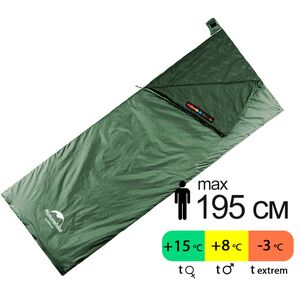 Літній кемпінговий спальник-ковдра Naturehike NH21MSD09 - LW180 XL (Pine Green) до 8&deg;C, Максимальний зріст користувача: 195, Колір: Pine Green, Сторона застібки: права
