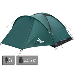 3-місний намет Totem Summer 3 Plus V2: одношаровий, з тамбуром, Кількість місць: 3, Колір: Green