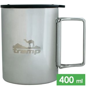 Туристична термочашка з кришкою та складною ручкою Tramp UTRC-137 (Metal) на 400 мл, нержавіюча сталь, Об'єм: 400, Колір: Metal