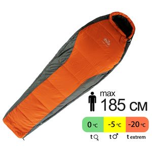 Демісезонний туристичний спальник Tramp Fjord - Regular (Orange) до -5&deg;C: з капюшоном, Максимальний зріст користувача: 185, Колір: Orange/Grey, Сторона застібки: ліва