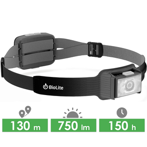 Налобний ліхтар акумуляторний BioLite Headlamp 750 (Midnight Grey) з червоним світлом, Micro USB, Колір корпусу: Midnight Grey