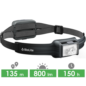 Налобний ліхтар акумуляторний BioLite Headlamp 800 Pro з червоним світлом, Micro USB, Колір корпусу: Midnight Grey/Black