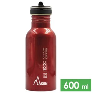 Спортивна пляшка для води з поїлкою та трубочкою Laken Flow Alu (Red) на 600 мл, алюміній, Об'єм: 600, Колір виробника: Red