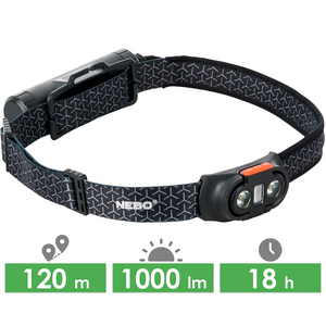 Налобний ліхтар з акумулятором Nebo Einsten 1000 Flex з червоним світлом, USB Type-C