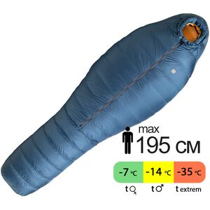 Зимовий пуховий спальник Turbat Kuk 700 - 195 (Legion Blue/Dark Cheddar) до -14&deg;C: з капюшоном, Максимальний зріст користувача: 195, Колір: Legion Blue/Dark Cheddar, Сторона застібки: центр