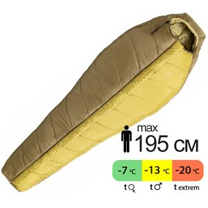 Зимовий туристичний спальник Turbat Vogen Winter 195 (Khaki/Mustard) до -13°C: з капюшоном, Максимальний зріст користувача: 195, Колір: Khaki/Mustard, Сторона застібки: центр