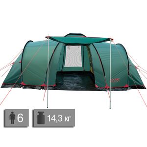 6-місний кемпінговий намет Tramp Brest 6 V2: на 2 спальні, Кількість місць: 6, Колір: Storm Green/Red