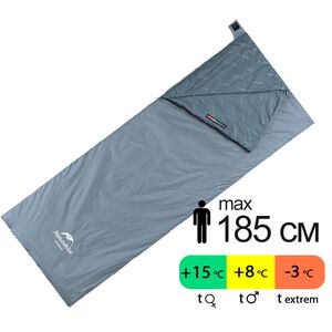 Літній кемпінговий спальник-ковдра Naturehike NH21MSD09 - LW180 M (Shadow Blue) до 8°C, Максимальний зріст користувача: 185, Колір: Shadow Blue, Сторона застібки: ліва