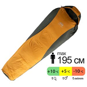 Демісезонний туристичний спальник Tramp Windy Light (Yellow) до 5°C: з капюшоном, Максимальний зріст користувача: 195, Колір: Yellow/Grey, Сторона застібки: ліва