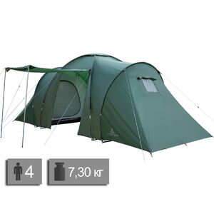 4-місний кемпінговий намет Totem Hurone 4 V2: на 2 спальні, Кількість місць: 4, Колір: Green