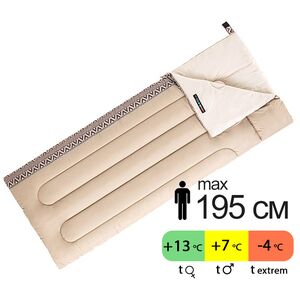 Літній кемпінговий спальник-ковдра Naturehike NH20MSD05 - L150 (Beige) до 7&deg;C, Максимальний зріст користувача: 195, Колір: Beige, Сторона застібки: права