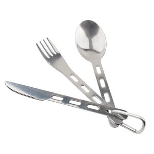 Туристичний набір столових приборів з карабіном Tribe Hiker (виделка, ложка, ніж), нержавіюча сталь