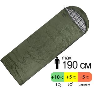 Демісезонний кемпінговий спальник-ковдра Tramp Ember+ Regular до 5&deg;C: з капюшоном, Максимальний зріст користувача: 190, Колір: Olive, Сторона застібки: права